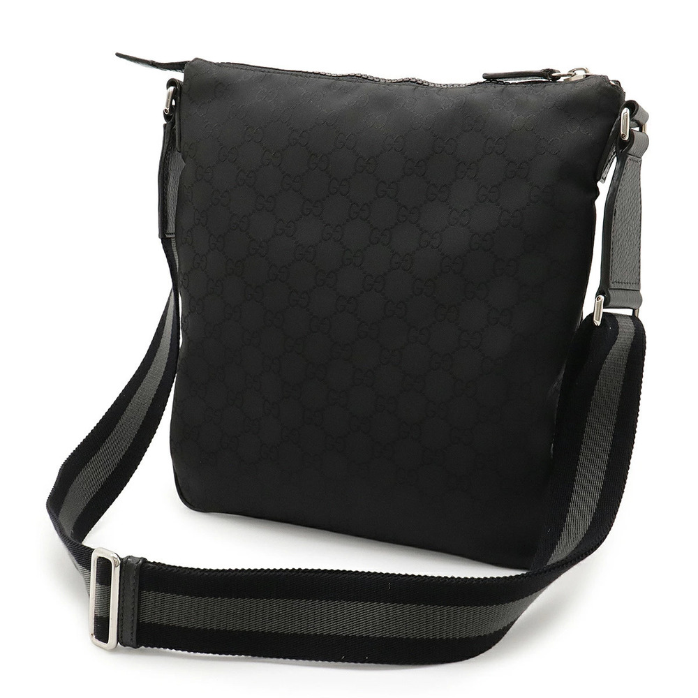 Gucci Gusset Crossbody Gray Leather Black Bag GG Gray Black
